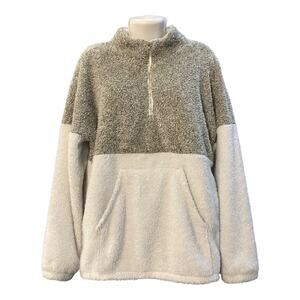 Coco & Main Women's Multicolor Sherpa Fleece 1/4 Zip Pullover Front Pocket SZ XL